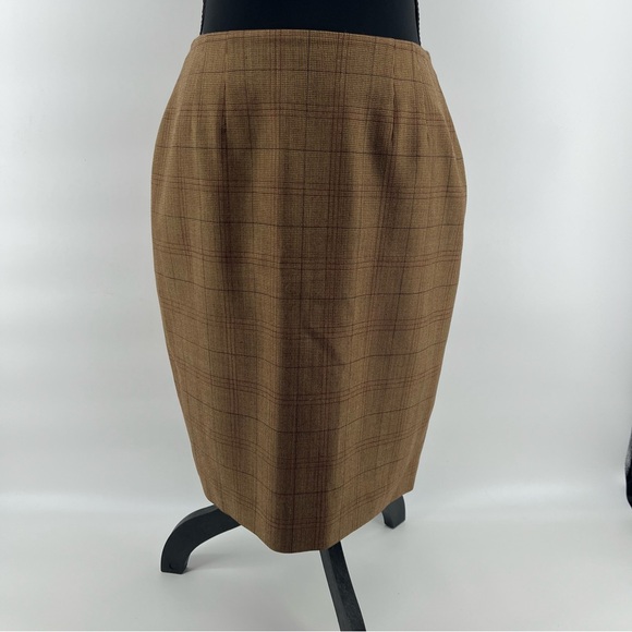 Ellen Tracy Dresses & Skirts - Vintage Ellen Tracy Petite Preppy School Girl Wool Brown Plaid Pencil Skirt‎